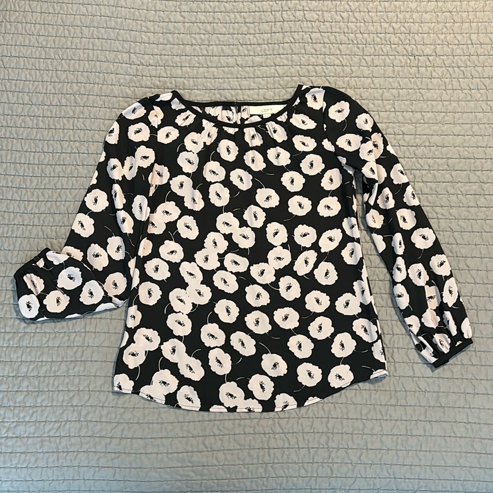 LOFT Long Sleeve Poppy Floral Print Blouse, XSP, EUC